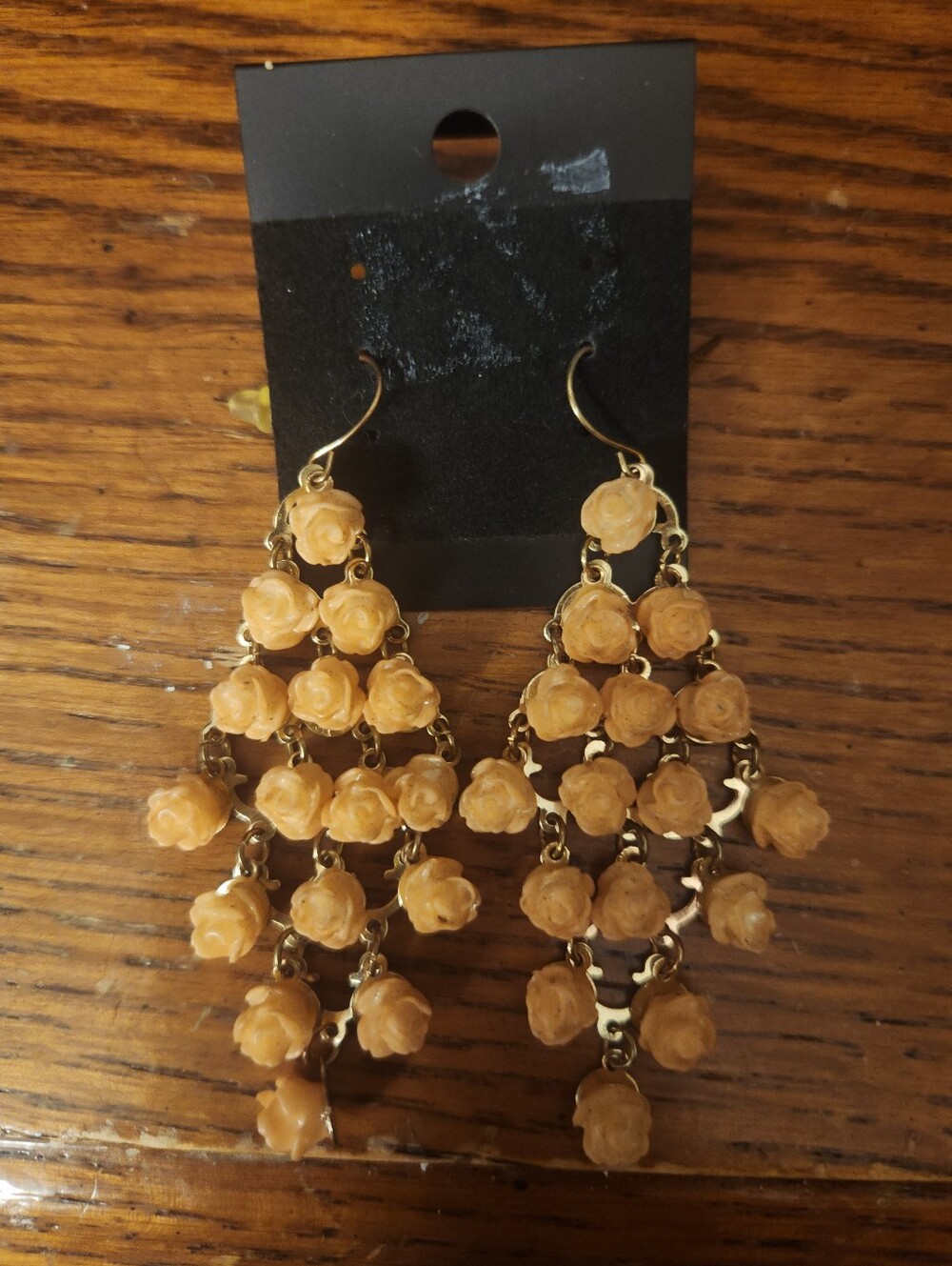 Forever 21 Gold-Tone Chandelier Earrings with Peach Rose Charms